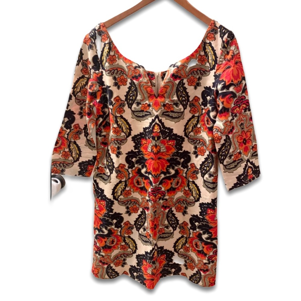 J. Crew Paisley 3/4 Sleeve Linen Dress in Red and navy